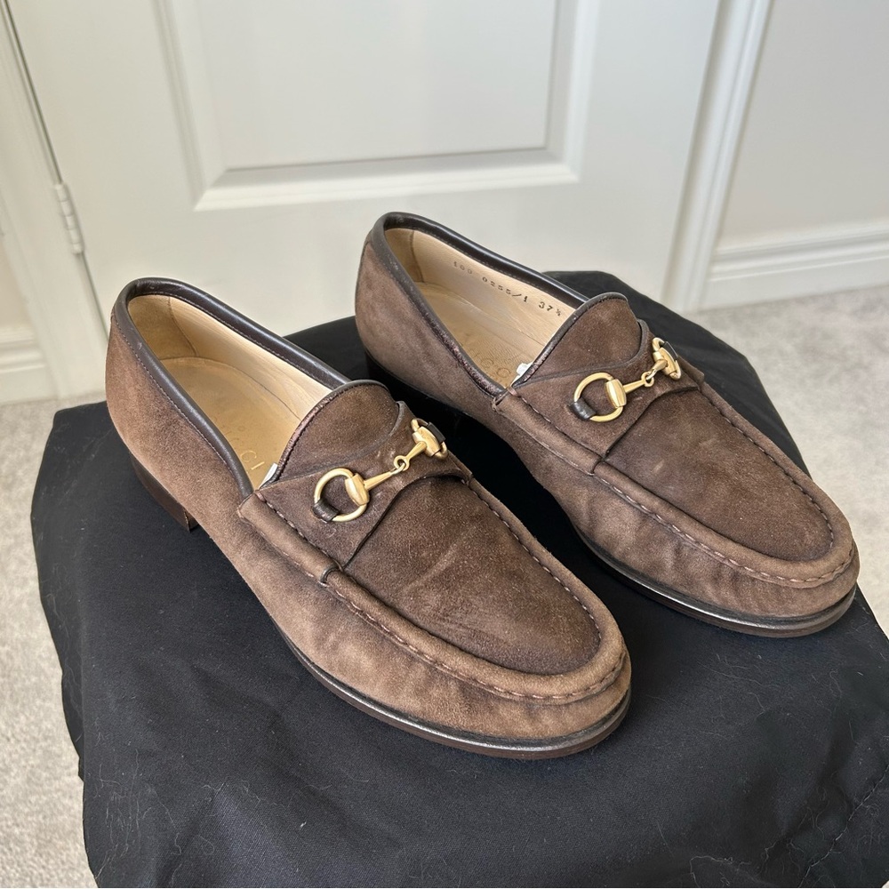 Gucci Authentic Horsebit 1953 Suede Loafers
